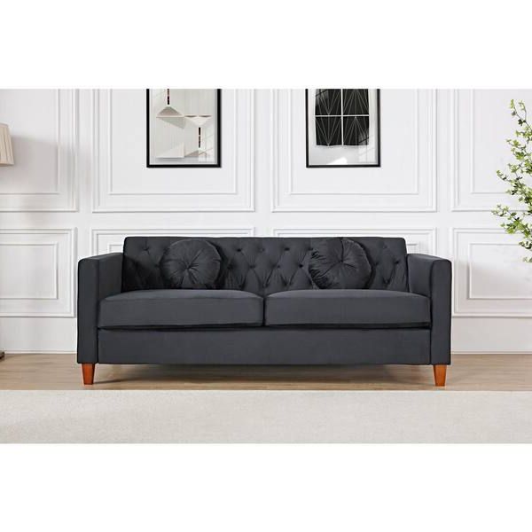 Most Recent Us Pride Furniture Lory 79.5 In. Black Velvet 3 Seater Lawson Sofa With  Square Arms S5536 S – The Home Depot Intended For Black Velvet Sofas (Photo 8 of 10)