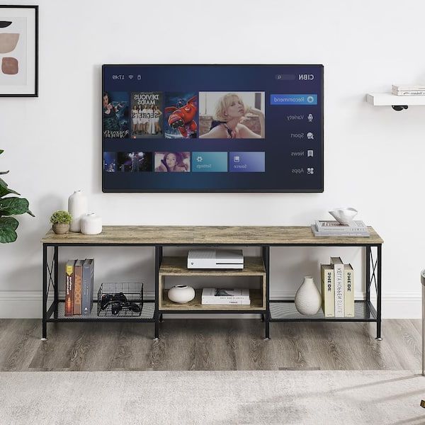 Most Recently Released Tier Stand Console Cabinets Within Vecelo Industrial Tv Stand Television Cabinet 3 Tier Console With Open  Storage Shelves 63 In. Gray Khd Tv03 Gry 160 – The Home Depot (Photo 3 of 10)