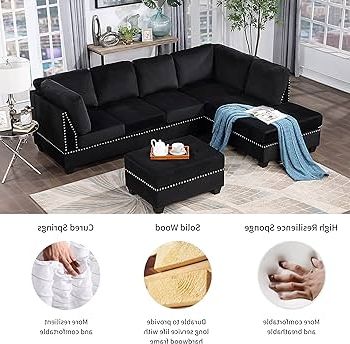 Most Up To Date 3 Seat L Shaped Sofas In Black In Amazon: Sectional Sofa Sets 3 Seat Sofa Couches With Chaise Lounge,  Storage Ottoman And 2 Cup Holders Rivet Ornament L Shape Couch For Living  Room Furniture, Black : Home & Kitchen (View 7 of 10)