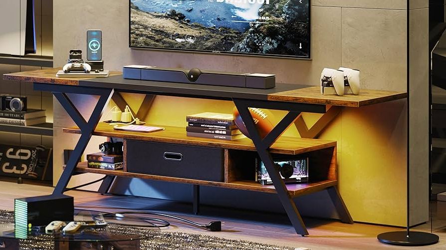 Most Up To Date Amazon: Bestier 70 Inch Gaming Tv Stands For Living Room With Power  Outlet For Tvs Up To 75", Black Entertainment Center With Led Lights For  Living Room Bedroom. Rustic Brown : Home Intended For Led Tv Stands With Outlet (Photo 4 of 10)