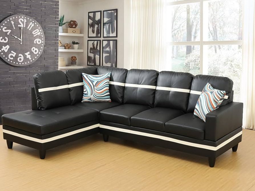 Most Up To Date Amazon: Sienwiey Sectional Couch For Living Room Furniture Sets, Black  Leather Couch L Shape Couch Faux Leather Sofa Living Room Sofa With Chaise  2 Piece Using For Living Room(black 3,facing Right Chaise) : In Right Facing Black Sofas (View 2 of 10)