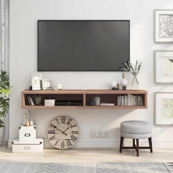 Most Up To Date Floating Stands For Tvs With Furniture Of America Evaine 60 In. Weathered Oak Wood Floating Tv Stand  Fits Tvs Up To 66 In. With Wall Mount Feature Idi 182294 – The Home Depot (Photo 1 of 10)