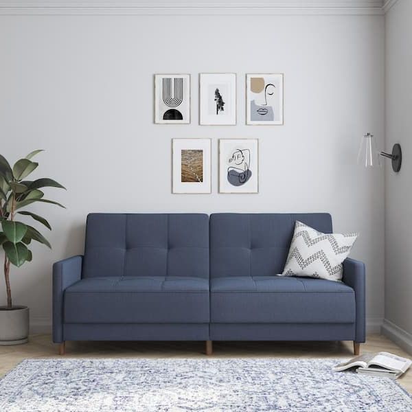 Navy Linen Coil Sofas With Regard To Current Dhp Andora Coil Twin/double Size Navy Linen Futon 2146629 – The Home Depot (Photo 2 of 10)