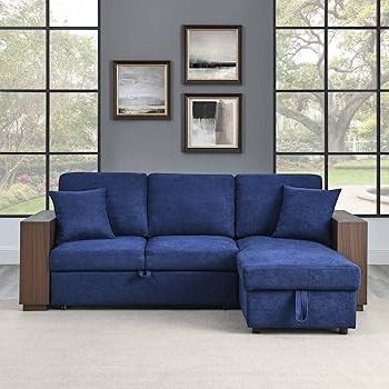 Navy Sleeper Sofa Couches Throughout Trendy Amazon: Merax 88" Sectional Sofa Bed, L Shaped Convertible Sleeper Sofa  Couch With Pull Out Bed, 2 Seat Sofa With Storage Reversible Chaise Lounge  For Living Room Apartment, Navy Blue : Everything Else (Photo 5 of 10)