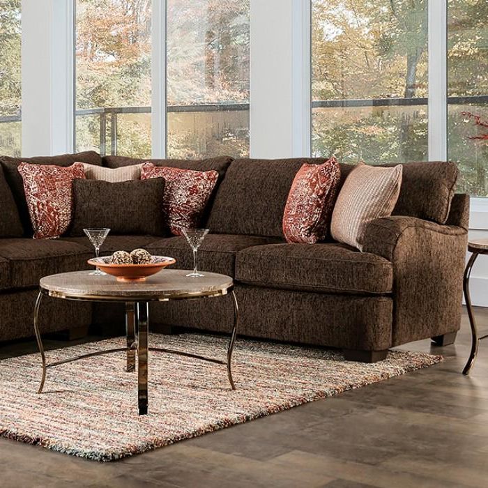 Newest Chenille Sectional Sofas Inside Transitional Dark Brown & Rust Chenille Sectional Furniture Of America  Sm5417 Wanstead – Buy Online On Ny Furniture Outlet (View 9 of 10)