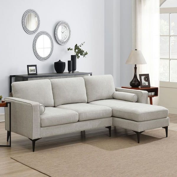 Newest Convertible L Shaped Sectional Sofas For Polibi 86" W Square Arm 1 Piece Chenille L Shaped Convertible Sectional Sofa,3 Seat  Sofa In Beige With Reversible Chaise Lounge Mb 86salsss Bi – The Home Depot (Photo 4 of 10)
