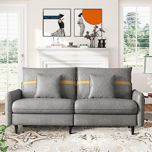 Newest Mid Century 3 Seat Couches Throughout Amazon: Gefayluo 72.8 Inch Sofa Couch Mid Century 3 Seat Tufted Love  Seat For Living Room Bedroom Office Apartment Dorm Studio And Small Space 2  Pillows Included (silvery Gray) : Home & Kitchen (Photo 1 of 10)