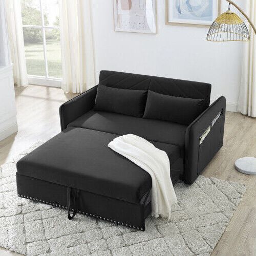 Newest Pull Out Sleeper Sofa With Usb Charging,3 In 1 Adjustable Sleeper Couch 2  Pillow (View 10 of 10)