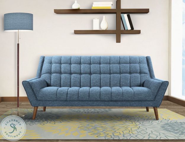 Popular Modern Blue Linen Sofas Pertaining To Cobra Mid Century Blue Linen Modern Sofa From Armen Living (Photo 8 of 10)