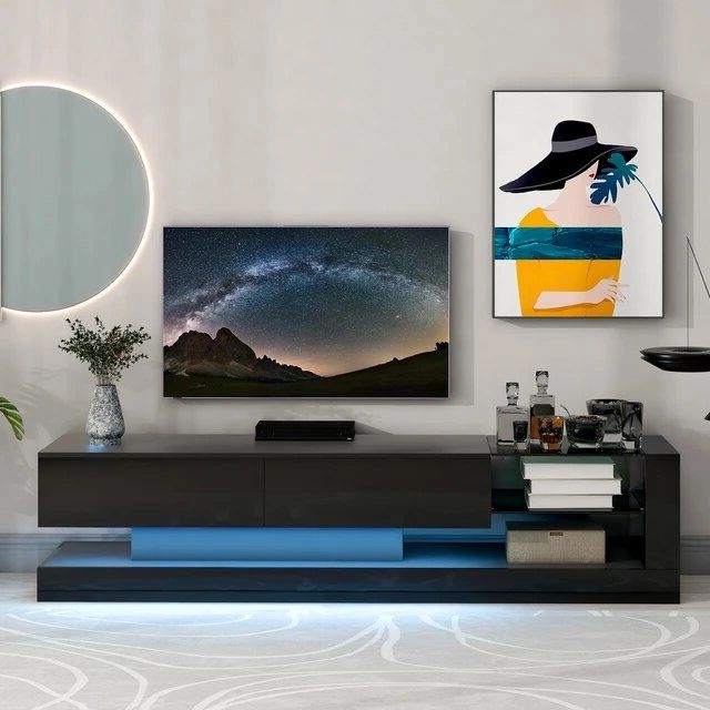 Popular On Trend Tv Stand With Two Media Storage Cabinets Modern High Gross Entertainment  Center For 75 Inch Tv 16 Color Rgb Led Color Changing Lights For Living  Room Black – Aliexpress Intended For Rgb Entertainment Centers Black (Photo 4 of 10)