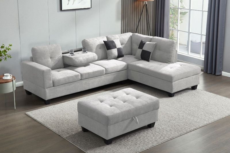 Popular Sofas With Ottomans Regarding Nebula Sectional Sofa With Storage Ottoman & Drop Down Console (light  Grey) Ifurniture The Largest Furniture Store In Edmonton (View 4 of 10)