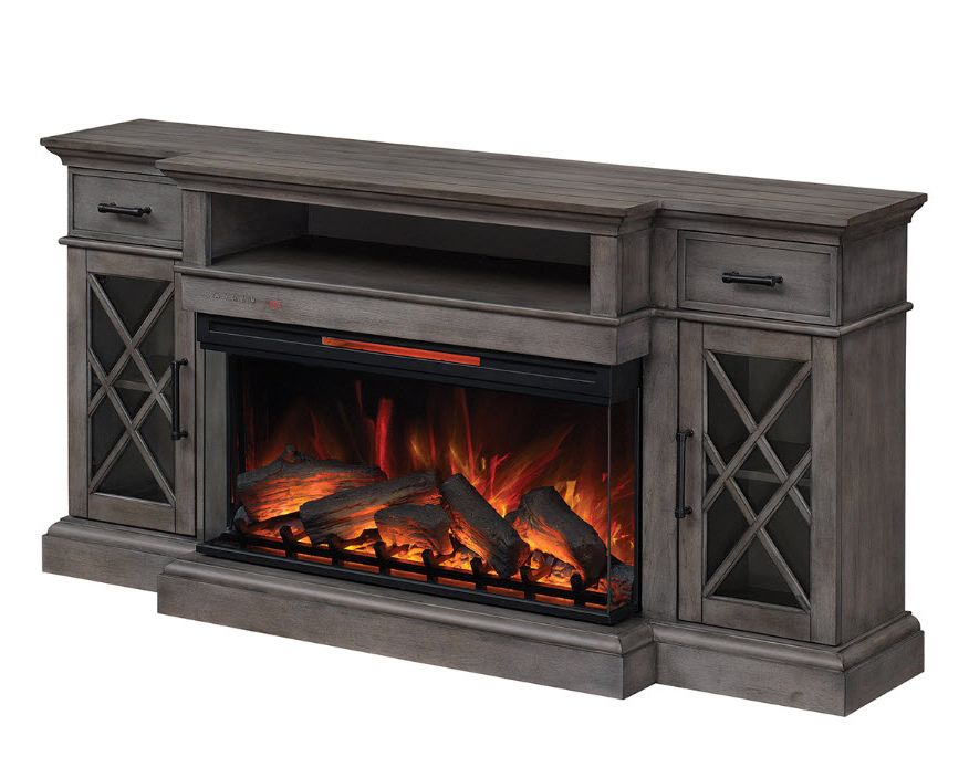 Popular Tv Stands With Electric Fireplace With 70" Hamilton Weathered Gray Tv Stand Infrared Electric Fireplace (View 6 of 10)