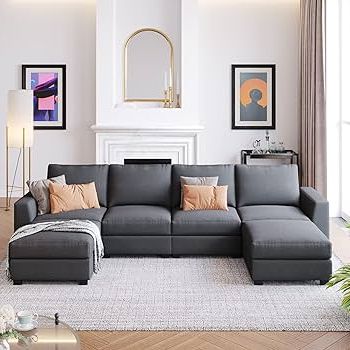 Preferred Amazon: Bedgjh Modern U Shaped Living Room Sectional Sofa Set,  Multi Combination 4 6 Seat Upholstered Symmetrical Couch With Removable  Ottomans For Home Apartment (gray A) : Home & Kitchen In Modern U Shape Sectional Sofas In Gray (View 3 of 10)