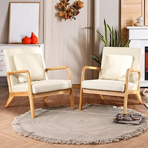 Preferred Amazon: Eluchang Mid Century Modern Accent Chair With Lumbar Pillow,  Linen Fabric Comfy Lounge Side Upholstered Reading Armchair For Living Room  Bedroom Apartment,easy Assembly(beige,2pcs) : Home & Kitchen Intended For Comfy Reading Armchairs (View 8 of 10)