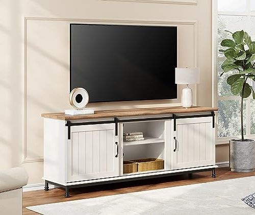 Preferred Barn Door Media Tv Stands Throughout Amazon: Wampat 70'' Farmhouse Tv Stand For 75 Inch Tv, White  Entertainment Center With Sliding Barn Door,media Console Table With  Storage Cabinet For Living Room, Bedroom : Home & Kitchen (Photo 1 of 10)