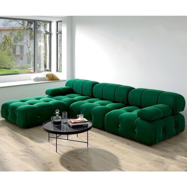 Preferred Green Velvet Modular Sectionals With Regard To Magic Home 103.95 In. Convertible Modular Minimalist Sofa Free Combination  L Shaped 4 Seater Velvet Sectional With Ottoman, Green Mh Sf105gn – The  Home Depot (Photo 7 of 10)