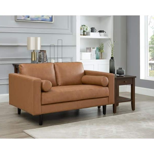 Preferred Homestock Tan Top Grain Mid Century Loveseat Sofa, Leather Couch, Mid  Century Couch Small Loveseat 99740 W – The Home Depot With Top Grain Leather Loveseats (View 3 of 10)