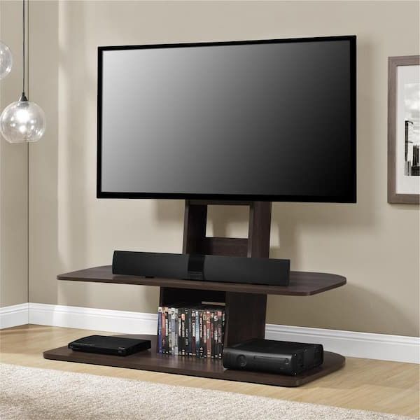Preferred Stand For Flat Screen Inside Ameriwood Park 47 In. Espresso Particle Board Pedestal Tv Stand Fits Tvs Up  To 65 In (View 10 of 10)