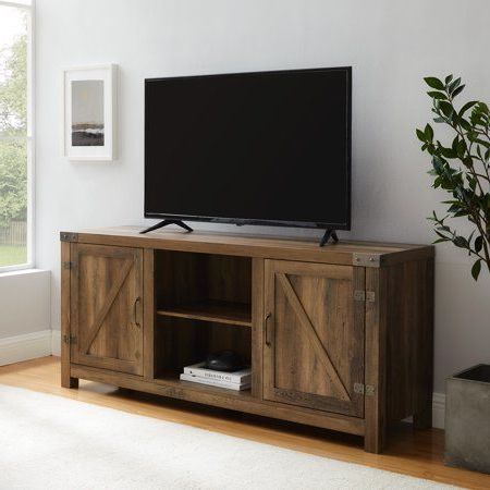 Preferred Woven Paths Modern Farmhouse Barn Door Tv Stand For Tvs Up To 65",  Reclaimed Barnwood – Walmart (View 6 of 10)