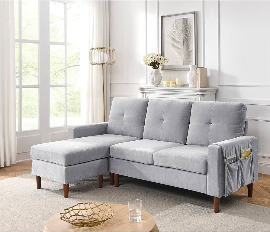 Recent 3 Seat Convertible Sectional Sofas Throughout Amazon: Citylight 80” Convertible Sectional Sofa Couch, L Shaped 3 Seater  Sofa Couch With Reversible Chaise Lounge, Removable Cushions And Pocket For  Small Living Room, Apartment(light Grey) : Home & Kitchen (View 2 of 10)