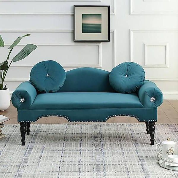Recent 54 In. Teal Accent Velvet 2 Seater Loveseat Upholstered Rolled Arms Small  Sofa Couch With Wood Legs Fy W111763558 – The Home Depot Within Small Love Seats In Velvet (Photo 6 of 10)