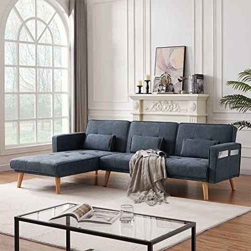 Recent Adjustable Backrest Futon Sofa Beds With Amazon: Antetek Convertible Velvet Futon Sofa Bed, L Shaped Sectional  Sofa Couch With Right Chaise, Adjustable Backrest & 3 Toss Pillows,  Mid Century Modern Modular Sofa, Living Room Furniture Set (grey) : Home & (Photo 4 of 10)