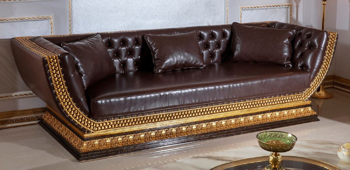 Recent Faux Leather Sofas In Dark Brown For Casa Padrino Luxury Baroque Chesterfield Sofa Dark Brown / Gold –  Magnificent Living Room Sofa With Fine Faux Leather – Baroque Chesterfield  Living Room Furniture (Photo 10 of 10)