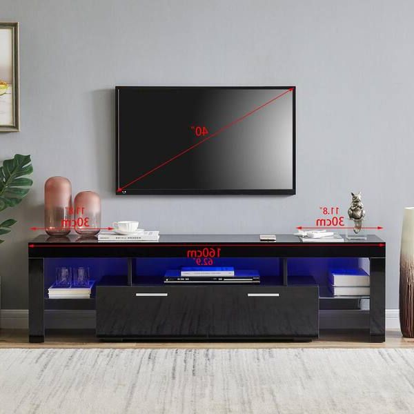 Recent J&e Home 63 In. Black Tv Stand With 2 Storage Drawers And Led Lights Fits  Tv's Up To 70 In. Gd W67936031 – The Home Depot Throughout Tv Stands With Lights (Photo 9 of 10)