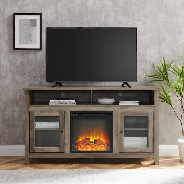 Recent Modern Fireplace Tv Stands With Regard To Walker Edison Furniture Company Modern Farmhouse Tall Electric Fireplace Tv  Stand For Tv's Up To 64 In (View 7 of 10)