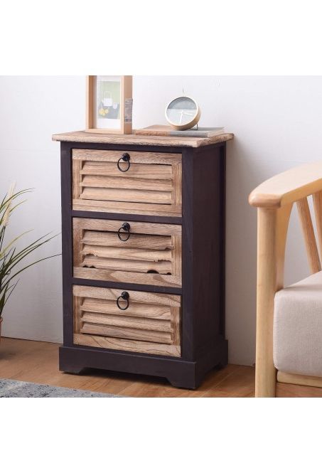 Recent Wood Cabinet With Drawers Regarding Industrial Nightstand In Natural Wood With 3 Drawers – Mobili Rebecca (View 8 of 10)