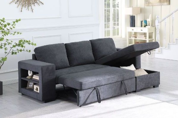 Reversible Sectional Sofas Within Well Known Lucena Reversible Sectional Sofa/sofabed With Storage (dark Grey) (Photo 10 of 10)