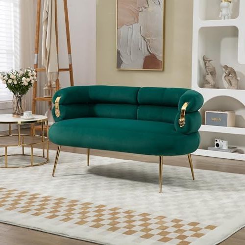 Small Love Seats In Velvet For 2017 Amazon: 50" W Velvet Small Loveseat Sofa, Upholstered Mini Couch With  Curved Backrest, Modern 2 Seat Sofa With Gold Metal Legs, Comfy Tufted Love  Seat For Living Room, Bedroom, Dorm, And Apart, Green : (View 8 of 10)