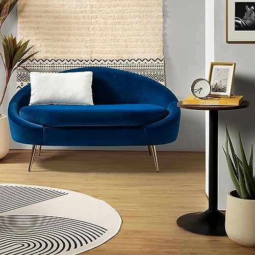 Small Love Seats In Velvet Regarding 2017 Amazon: Hulala Home 53" Velvet Loveseat Sofa With Side Table, Modern  Small Curved 2 Seat Sofa Couch With Metal Legs, Upholstered Fabric Love Seat  For Living Room Bedroom Small Space Apartment, Navy : (Photo 2 of 10)
