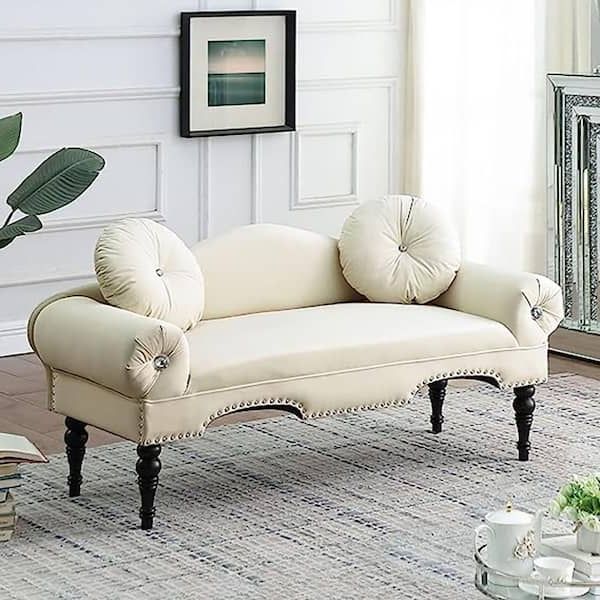 Small Love Seats In Velvet With 2018 54 In. Beige Accent Velvet 2 Seater Loveseat Upholstered Rolled Arms Small  Sofa Couch With Wood Legs Fy W111763556 – The Home Depot (Photo 4 of 10)