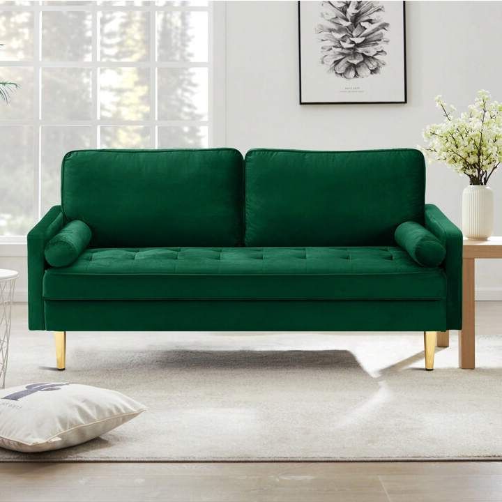 Small Love Seats In Velvet With Regard To Well Liked Velvet Loveseat Sofa, 66.9'' Mid Century Modern Small Love Seats With 2  Pillows & Golden Legs Comfy Couch For Living Room, Upholstered 2 Seater  Sofa For Small Apartment (Photo 10 of 10)