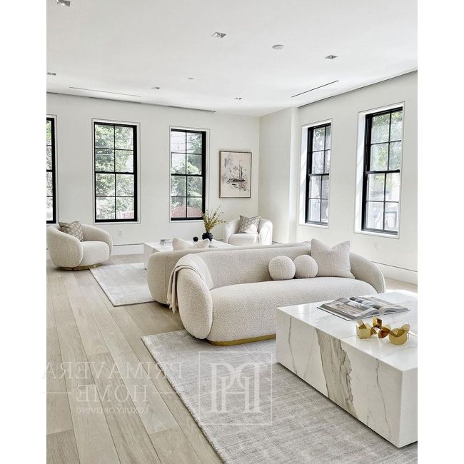Sofas In Beige With Regard To Popular Modern Design Semicircular Sofa For Living Room Beige Boucle Miami 210 Cm –  Primavera Home (Photo 8 of 10)
