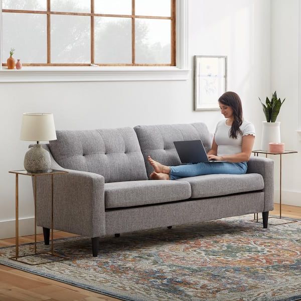 Sofas In Light Gray Pertaining To Widely Used Brookside Ellen 75.5 In. Light Gray Slope Arm Polyester Upholstered  Straight 3 Seater Sofa Bs0008sof00gr – The Home Depot (Photo 7 of 10)
