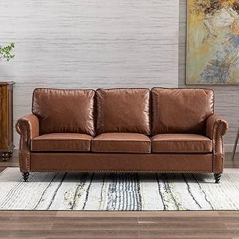 Traditional 3 Seater Faux Leather Sofas Within 2017 Amazon: Dreamsir 79'' Traditional Faux Leather Sofa Couch With Nailhead  Trim, Classic 3 Seater Couch With Rolled Arm For Living Room, Bedroom,  Apartment, Easy Assembly (coffee) : Home & Kitchen (View 3 of 10)