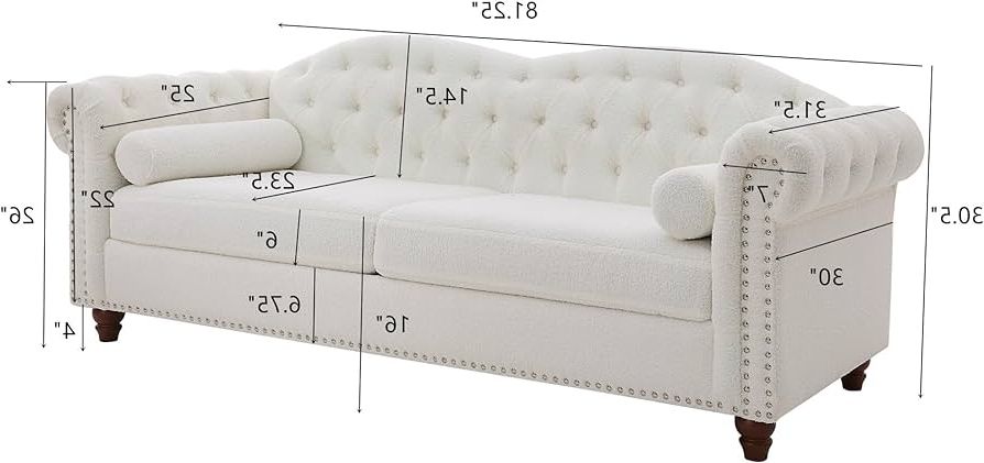 Traditional Black Fabric Sofas Intended For Well Known Amazon: Triple Tree Chesterfield Tufted Fabric Sofa Couch,classic  Traditional Upholstered Sofa With Rolled Arms And Nailhead Trim For Living  Room,bedroom,apartment,office,white : Home & Kitchen (Photo 8 of 10)