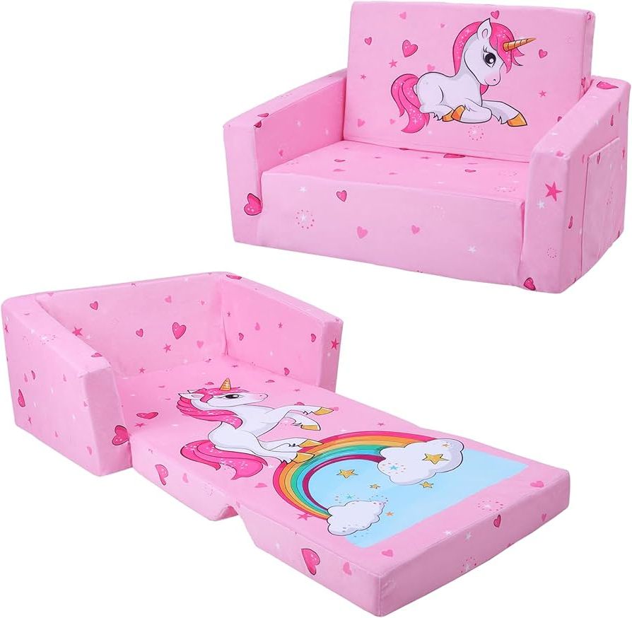 Trendy 2 In 1 Foldable Children's Sofa Beds For Amazon: Decalsweet Foldable Kids Sofas Couch 2 In 1 Children  Convertible Sofa To Lounger Flip Open Toddlers Sofa Bed : Home & Kitchen (Photo 1 of 10)