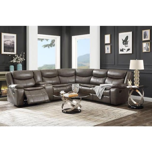 Trendy 3 Piece Leather Sectional Sofa Sets Intended For Aoibox 107 Lx 94 W Tauperound Arm 3 Piece Leather Motion Sectional Sofa In  Black Snmx928 – The Home Depot (Photo 10 of 10)