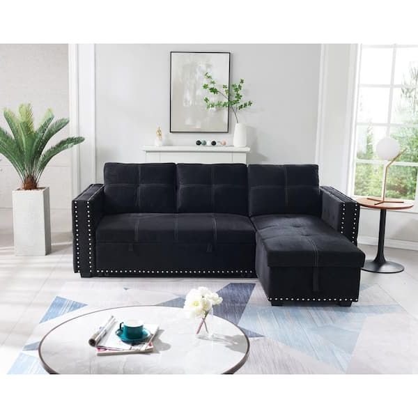 Trendy 3 Seat L Shaped Sofas In Black Inside Lucky One Comfortable 63.8 In (View 10 of 10)