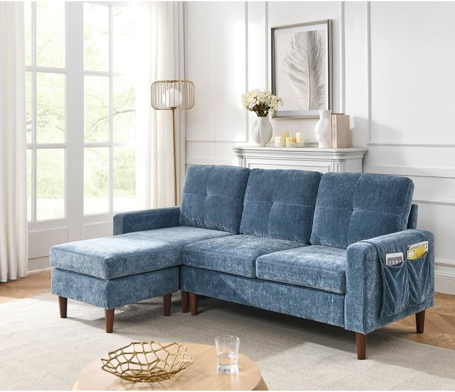 Trendy Convertible L Shaped Sectional Sofas In Amazon: 80” Convertible Sectional Sofa Couch, L Shaped Couch With  Reversible Chaise And Pocket 3 Seat Sofa With Removable Cushions And Rubber  Wood Legs Modern Chenille Fabric Couche For Living Room, Blue : Home (View 7 of 10)