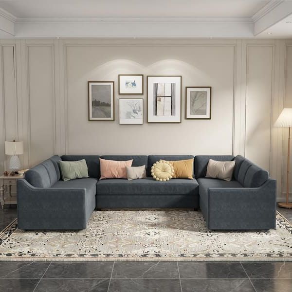 Trendy Harper & Bright Designs 117 In. W Square Arm 3 Piece U Shaped Polyester Modern  Sectional Sofa In Gray Wyt118aae – The Home Depot Throughout Modern U Shape Sectional Sofas In Gray (Photo 1 of 10)