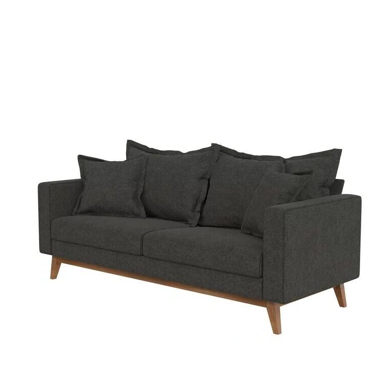 Trendy Sofas With Pillowback Wood Bases In Dhp Miriam Pillowback Wood Base Sofa, Gray Linen Comfortable Sofa College  Sofa (View 4 of 10)