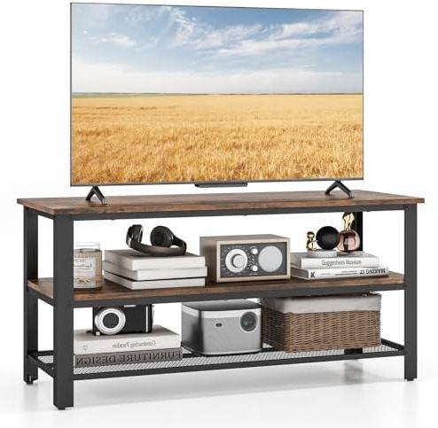 Trendy Tier Stand Console Cabinets Inside Amazon: Giantex Tv Stand For Tv Up To 50 Inches, 43.5" Wood Industrial  Tv Cabinet With 3 Tier Storage Shelves, Adjustable Feet, Entertainment  Center Tv Console Table For Living Room, Bedroom, Rustic Brown : (Photo 2 of 10)
