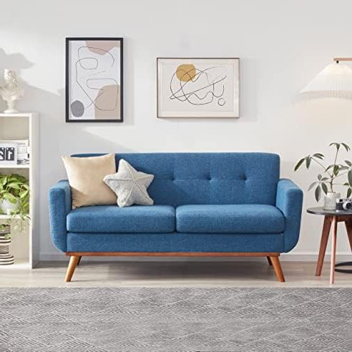 Tufted Upholstered Sofas In Recent Amazon: Kingfun 65" W Love Seat Sofa, Mid Century Modern Decor Loveseat  Couches For Living Room, Button Tufted Upholstered Small Couch For Bedroom,  Solid And Easy To Install Love Seats Furniture, Blue : (View 8 of 10)