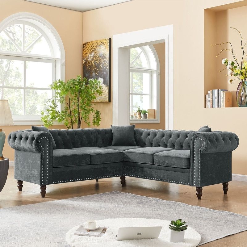 Tufted Upholstered Sofas Within Best And Newest Chesterfield Button Tufted Upholstered Sectional Sofas L Shaped Sofa – Bed  Bath & Beyond – 38247207 (Photo 10 of 10)