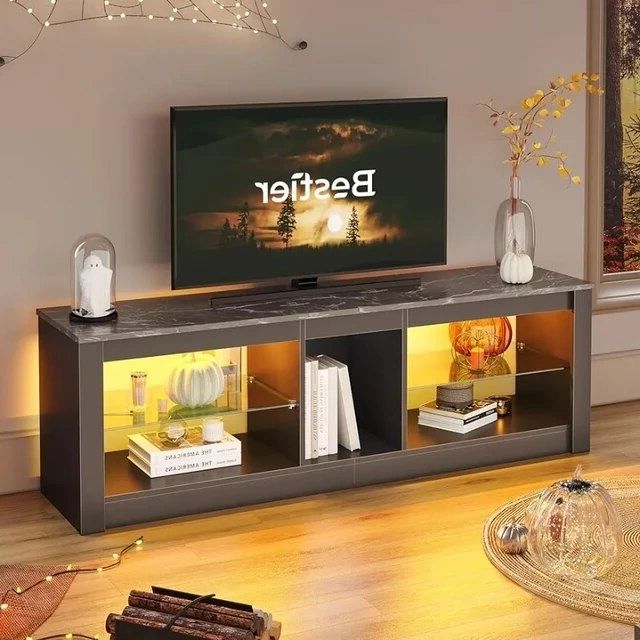 Tv Stand For 55+ Inch Tv Adjustable Glass Shelves 22 Dynamic Rgb Modes Tv  Cabinet Game Console Ps4, Black Marble – Aliexpress Within Most Current Black Rgb Entertainment Centers (View 10 of 10)