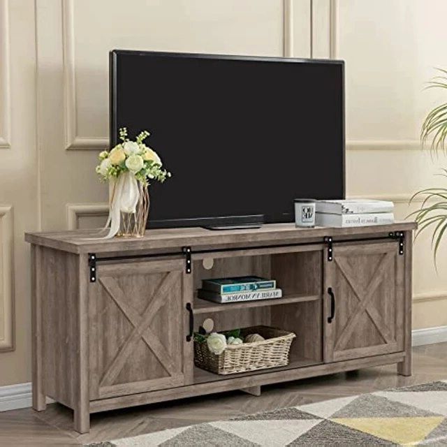 Tv Stand With Sliding Barn Doors, Media Entertainment Center Console Table  For Tvs Up To 65”,2 Tier Large Orage Cabinets,rustic – Aliexpress Pertaining To Popular Tier Stand Console Cabinets (View 7 of 10)